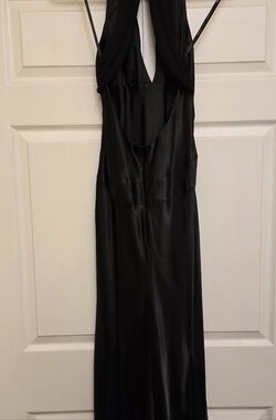 Sleek Black Satin Evening  Gown.  Night Way Collections Black Halter Gown Size 8